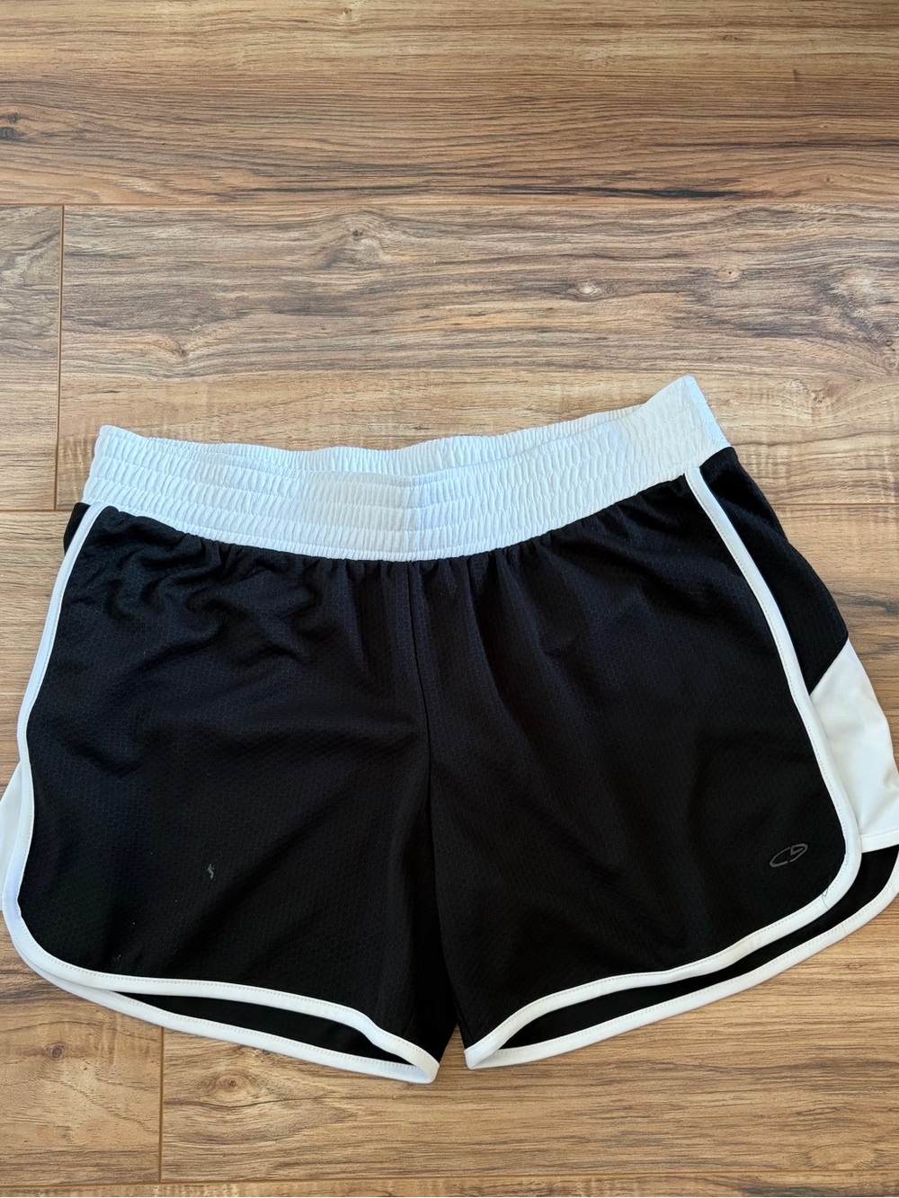 Champion Black Athletic Shorts with White Waistband and Trim